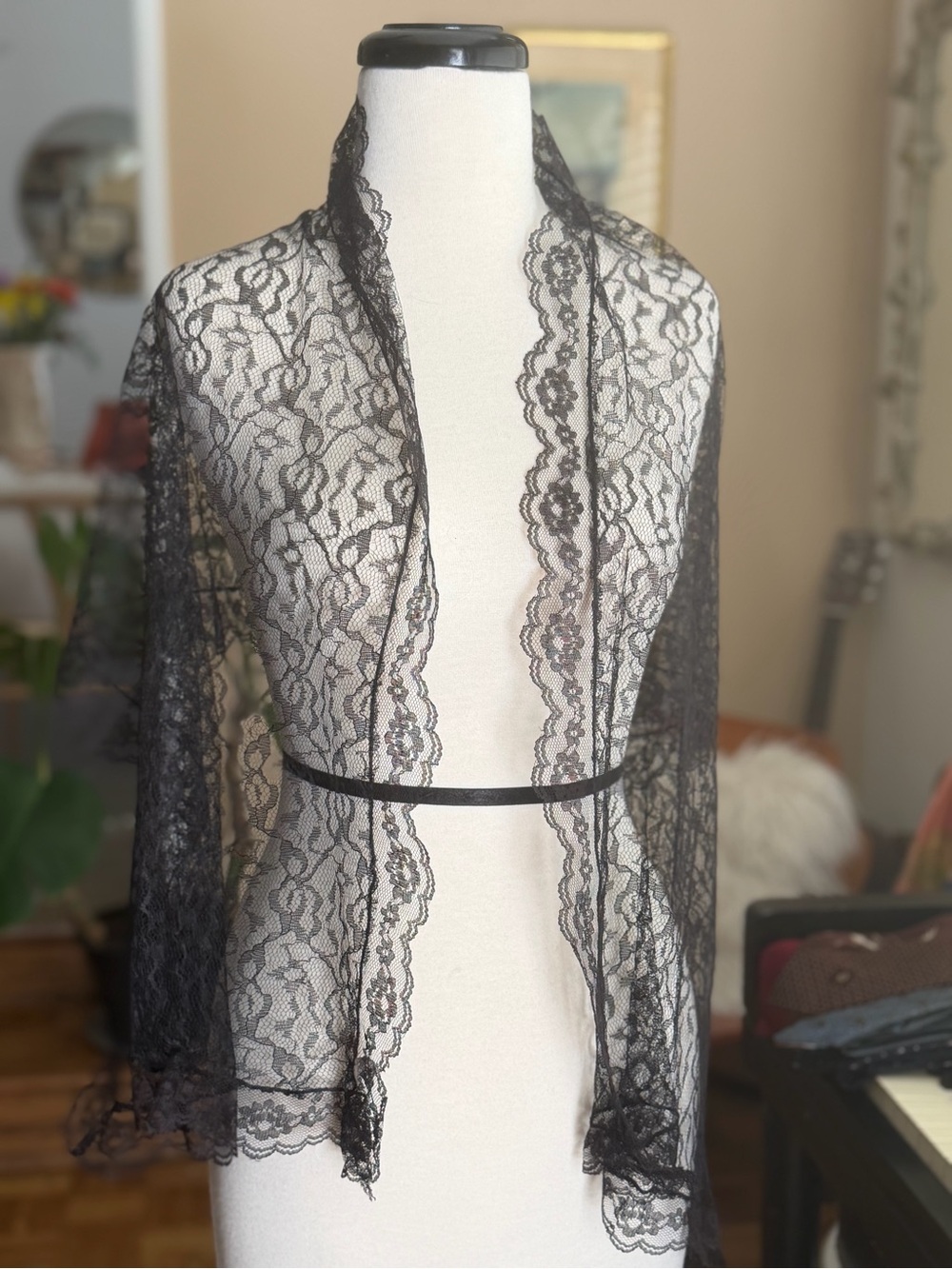 Vintage Black Lace Mantilla/Morning Scarf